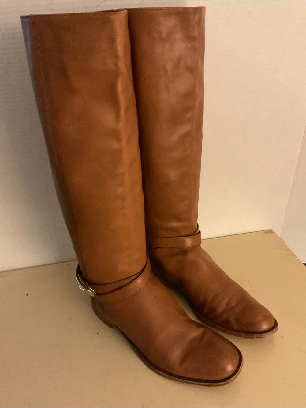 Coach women chestnut leather tall knee tall knee high riding boots US 8.5